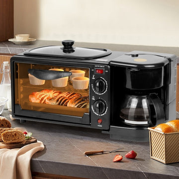 Estación de desayuno 3 en 1: cafetera, horno y sartén