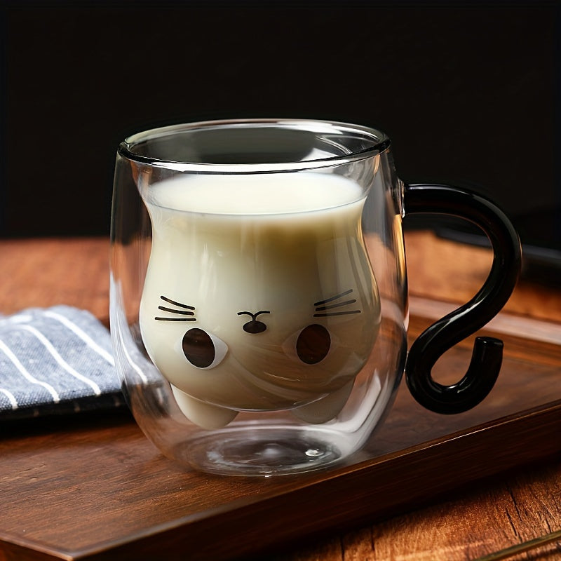 Taza de Cristal Doble Pared con Diseño de Gato, 250ml
