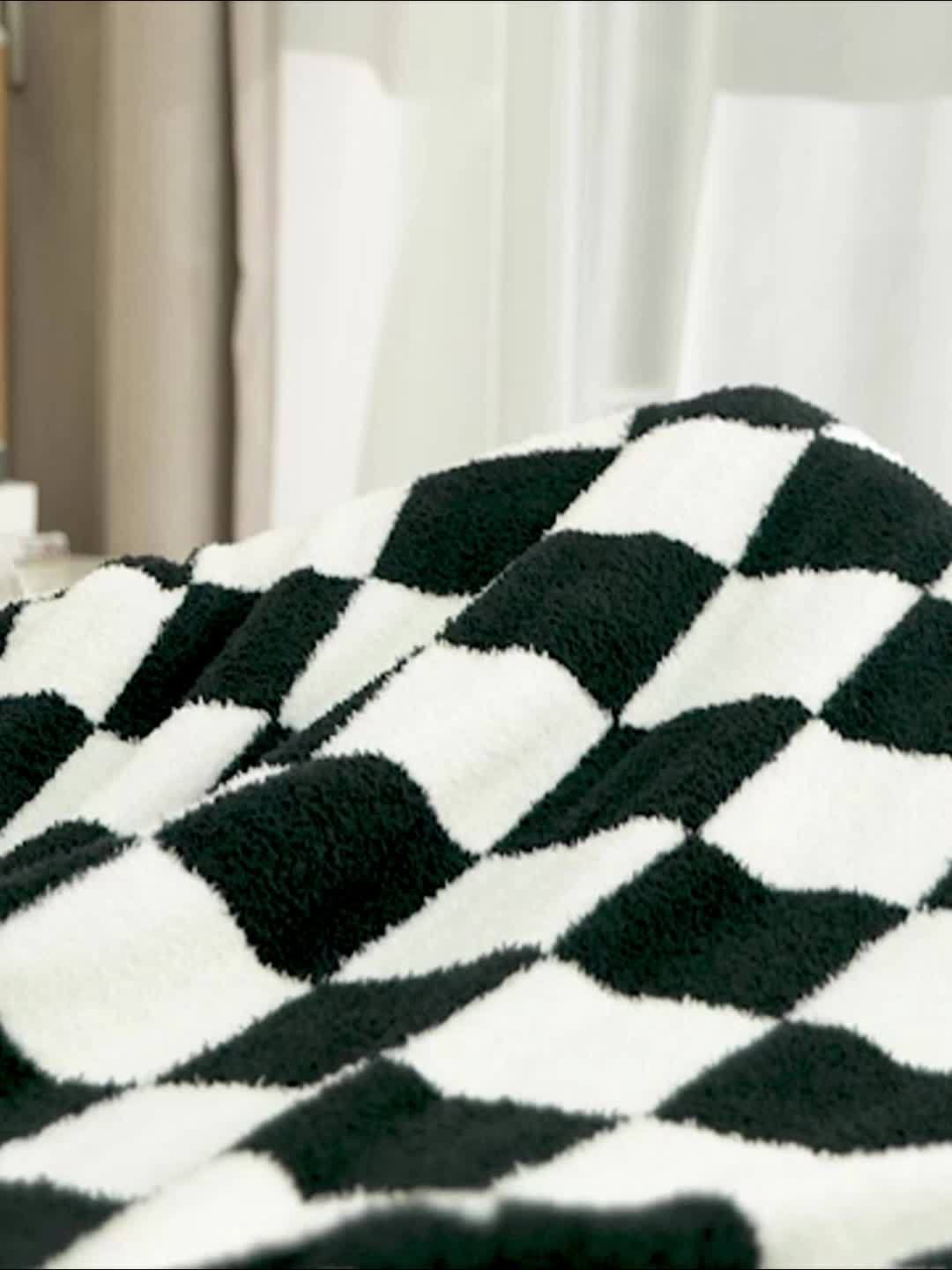 Manta Cuadros de Microfibra Suave para Cama Queen, Rosa