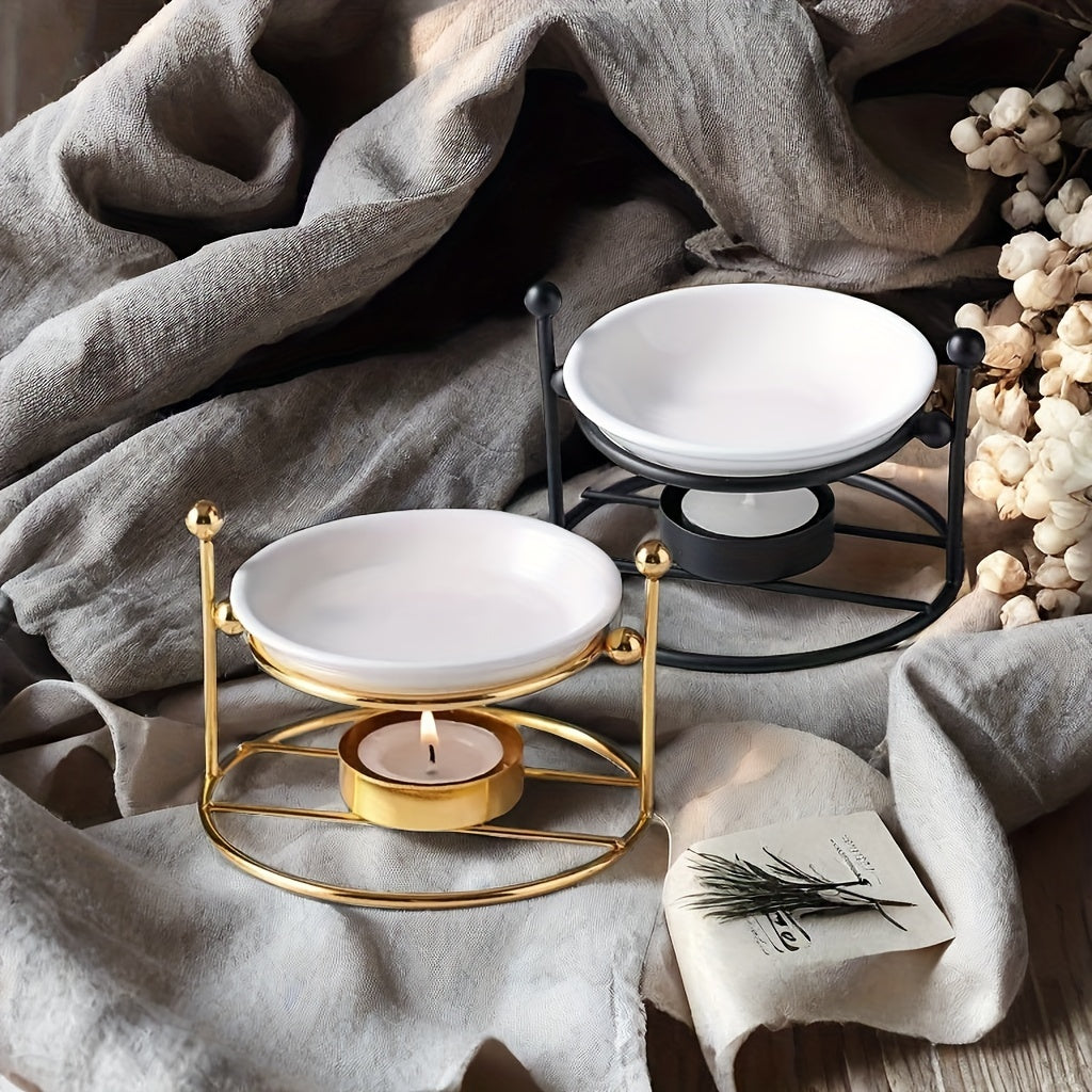 Portavelas de Cerámica y Metal para Decoración y Aromaterapia