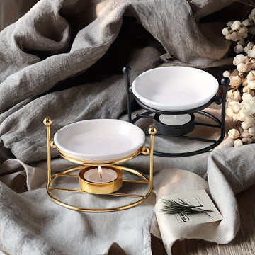 Portavelas de Cerámica y Metal para Decoración y Aromaterapia