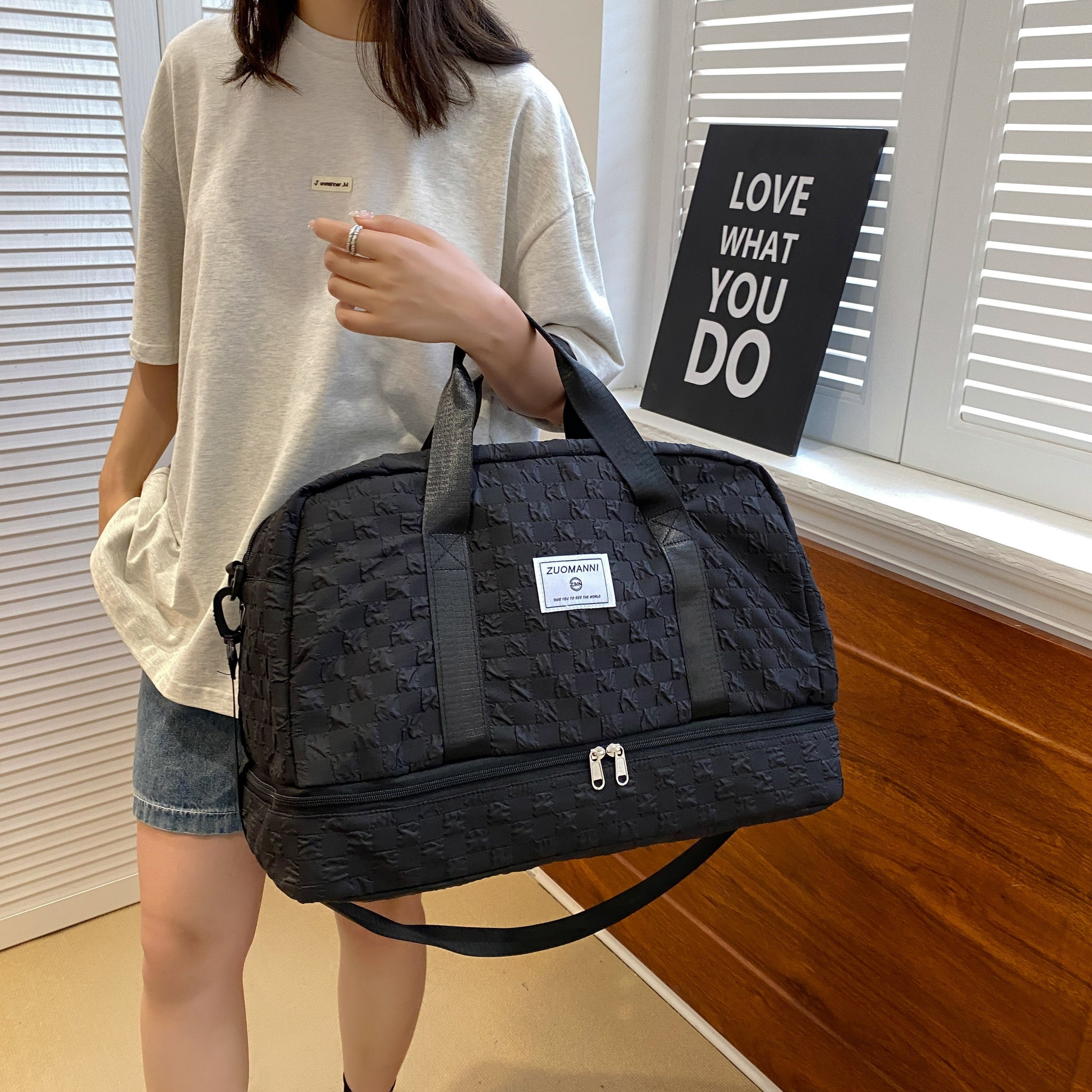 Bolso de Mano Grande con Compartimento para Zapatos y Múltiples Bolsillos