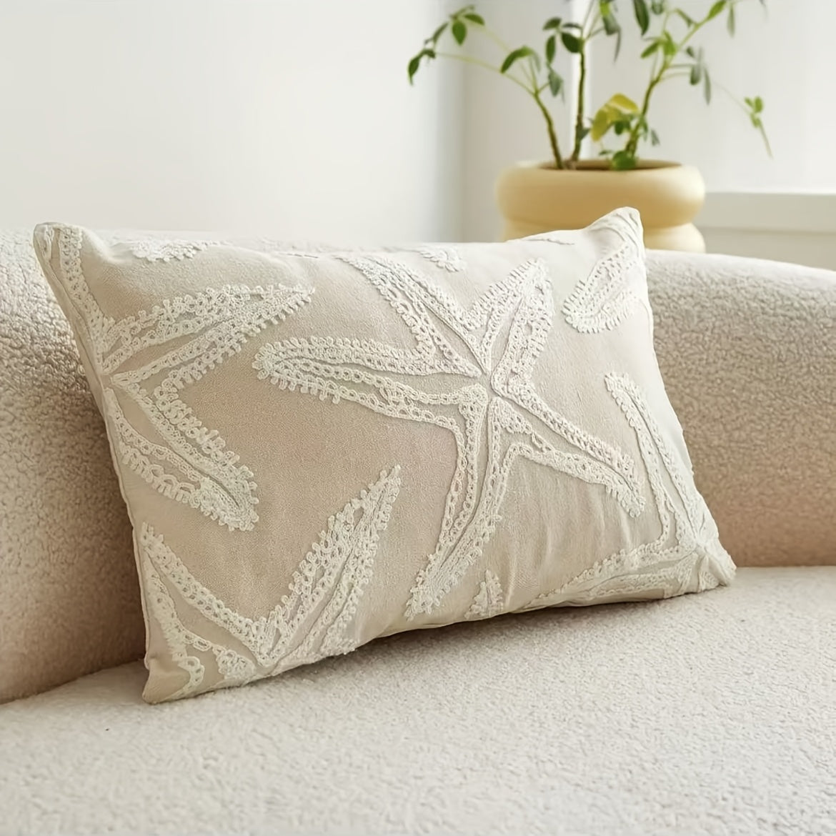 Funda de Cojín Decorativa Estilo Rústico con Bordado de Estrella de Mar