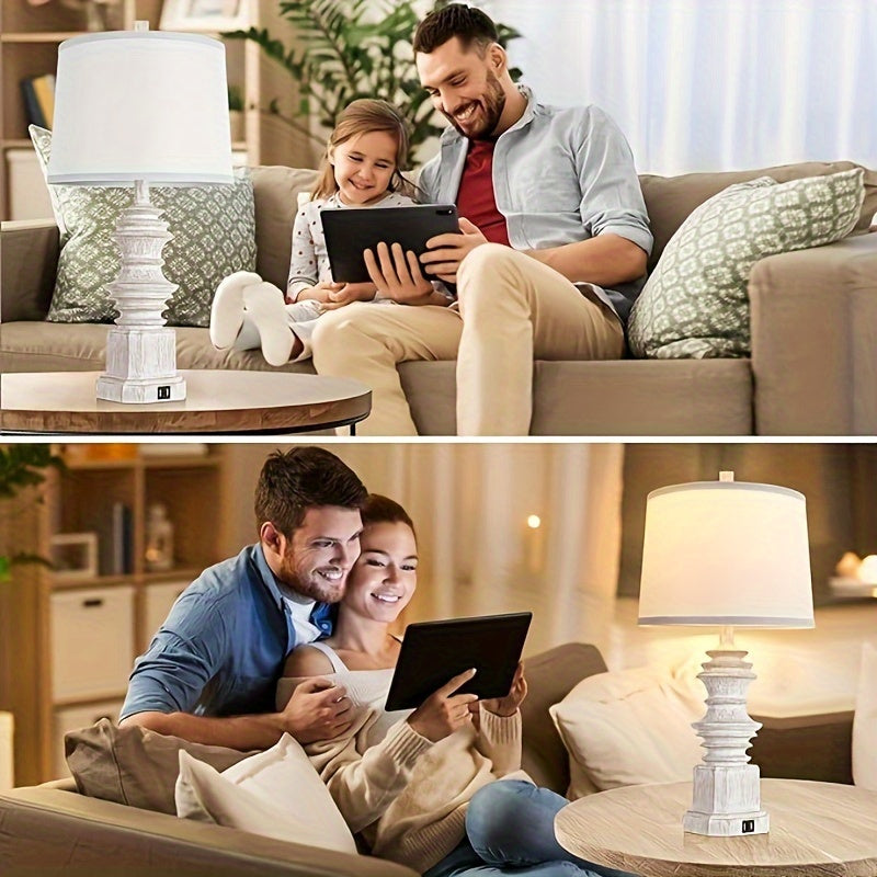 Lámparas de Mesa con Puertos USB y Pantallas de Tela Blanca