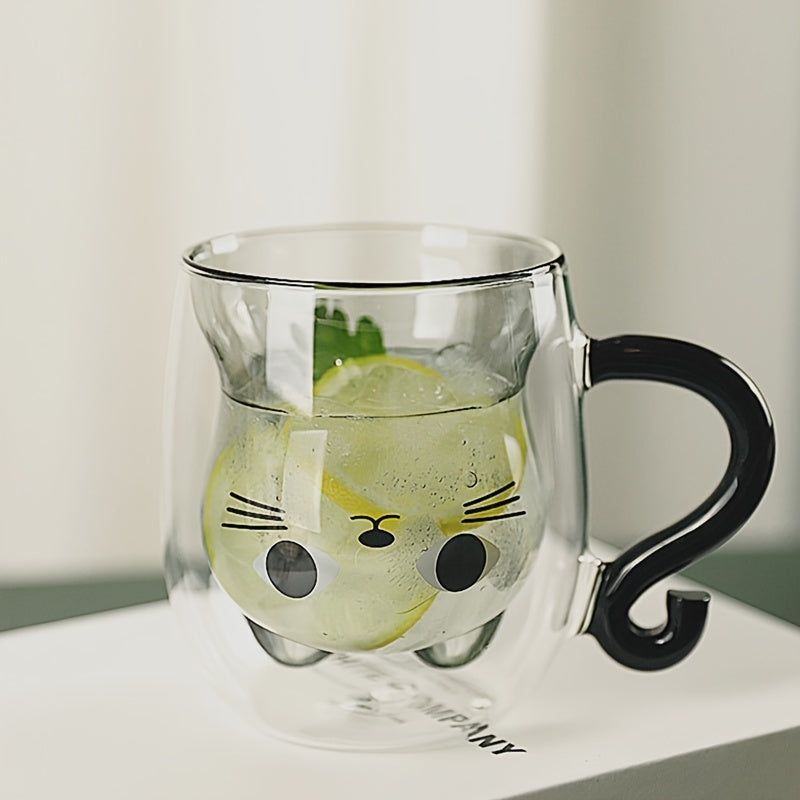 Taza de Cristal Doble Pared con Diseño de Gato, 250ml