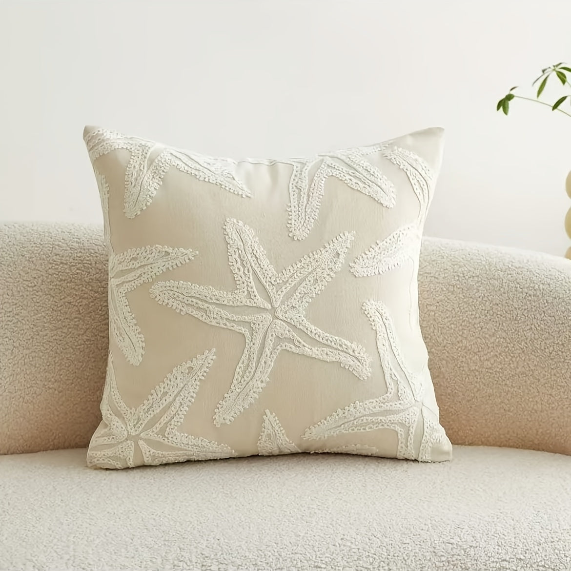 Funda de Cojín Decorativa Estilo Rústico con Bordado de Estrella de Mar