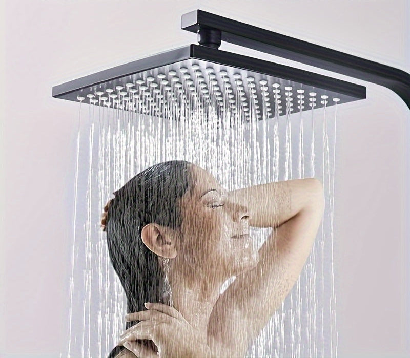 Sistema de ducha negro con columna ajustable y cabezal cuadrado