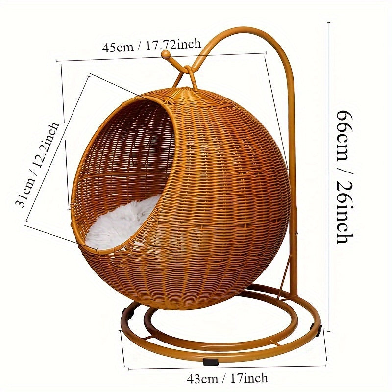 Cama Vintage de Ratán para Mascotas con Cojín Desmontable