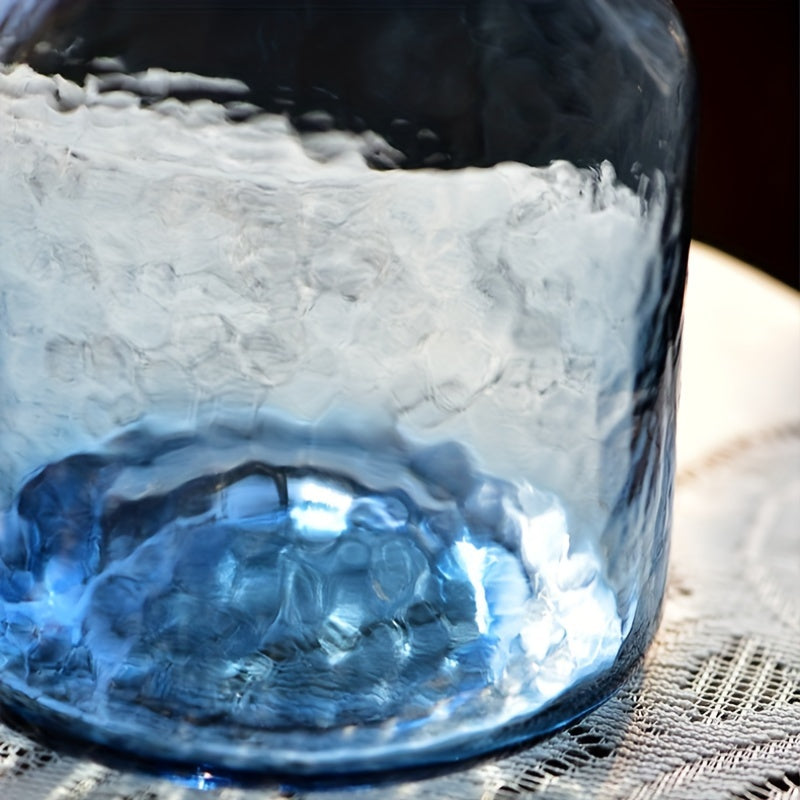Jarrón de Cristal Azul con Diseño Ondulado para Flores Hidropónicas