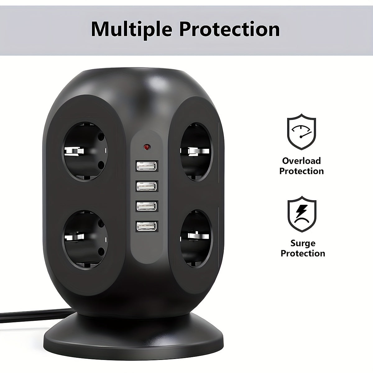 Torre de Enchufes 12 Tomas con 4 USB y Protección Sobretensión