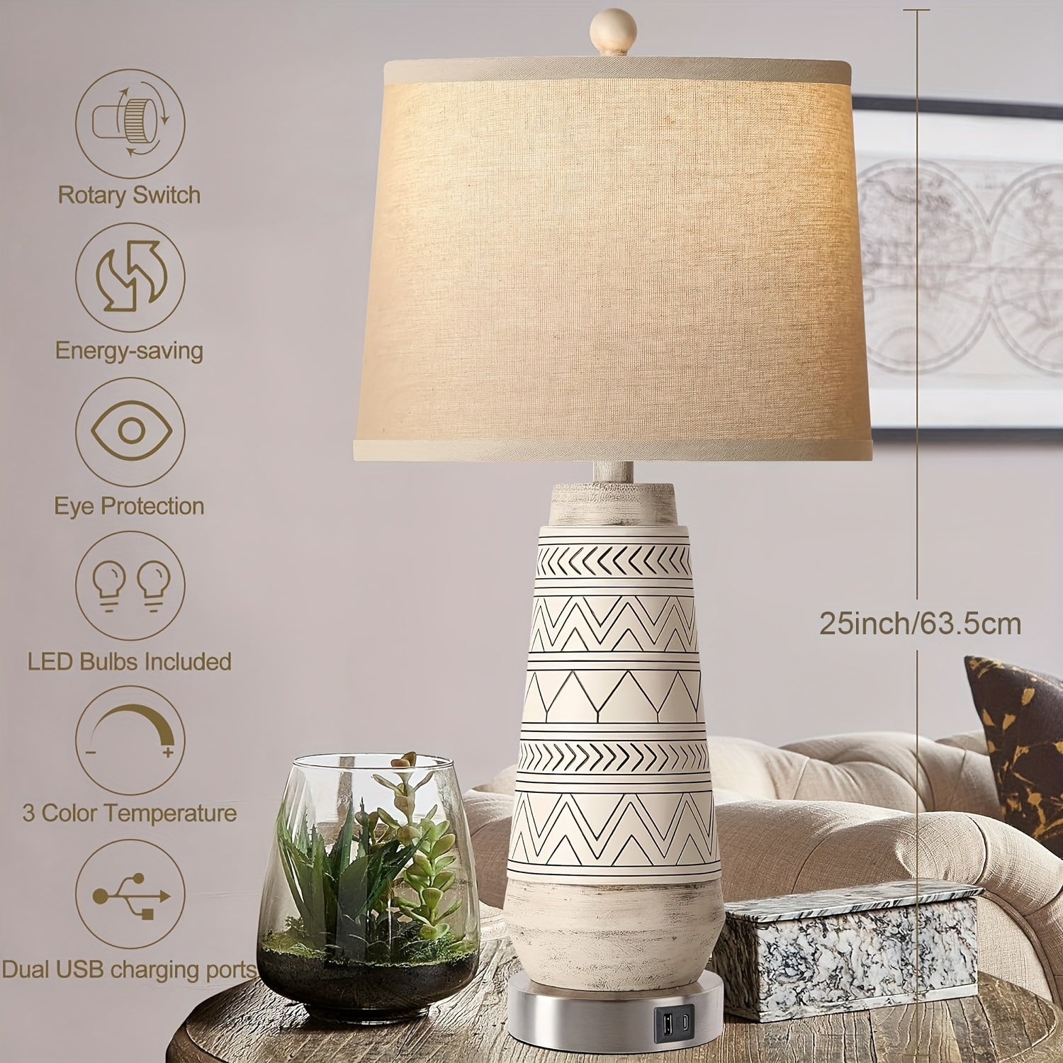 Pack de 2 Lámparas de Mesa Modernas con Control Táctil y USB