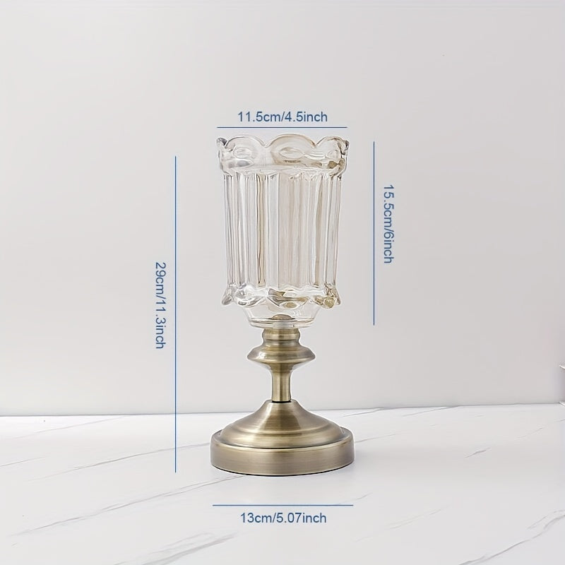 Jarrón de Cristal con Base Metálica, Decoración de Lujo
