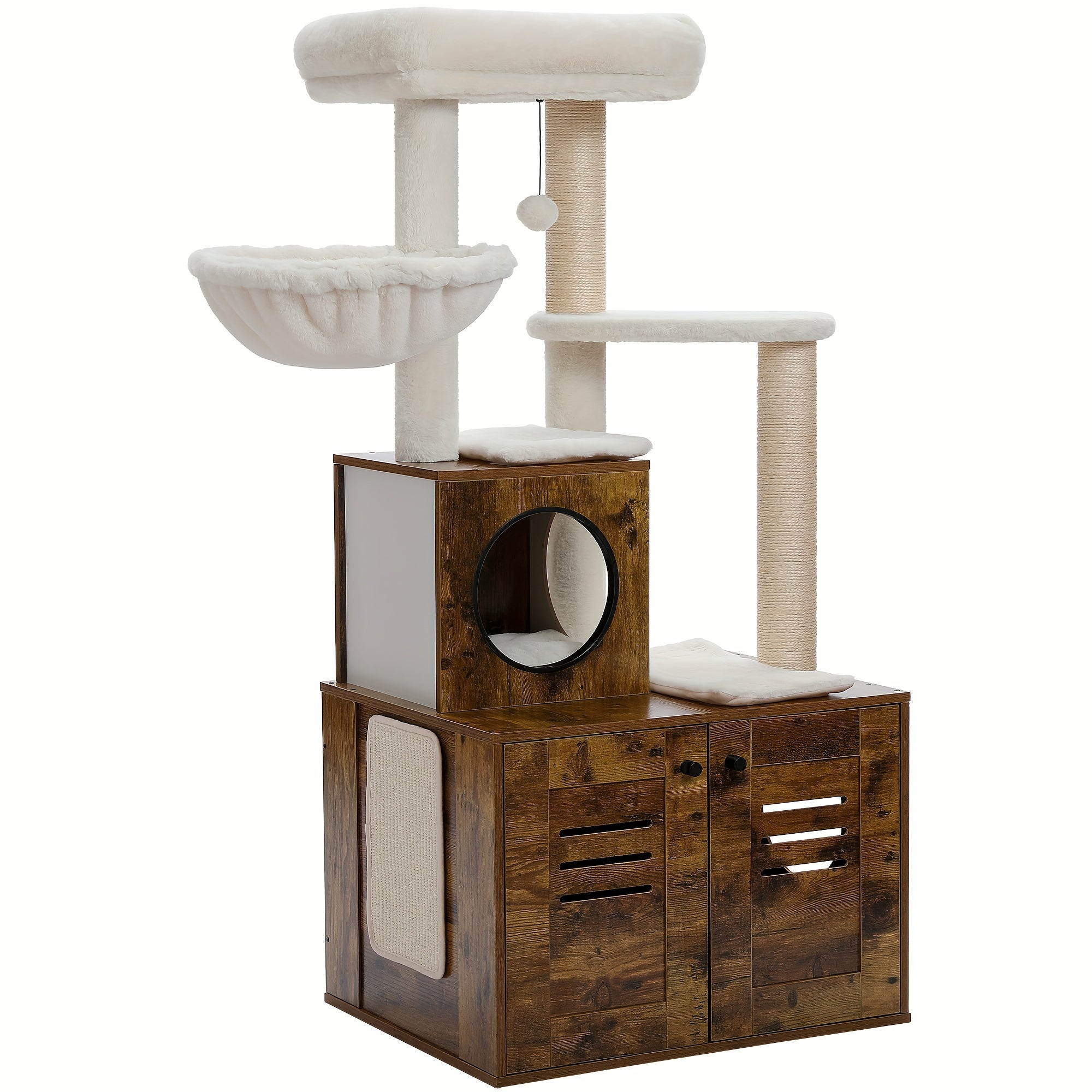 Árbol Rascador de Madera para Gatos con Caja de Arena y Hamaca