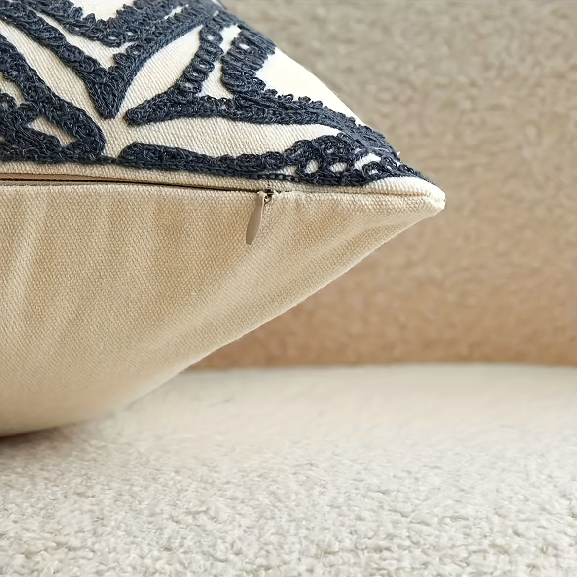 Funda de Cojín Decorativa Estilo Rústico con Bordado de Estrella de Mar