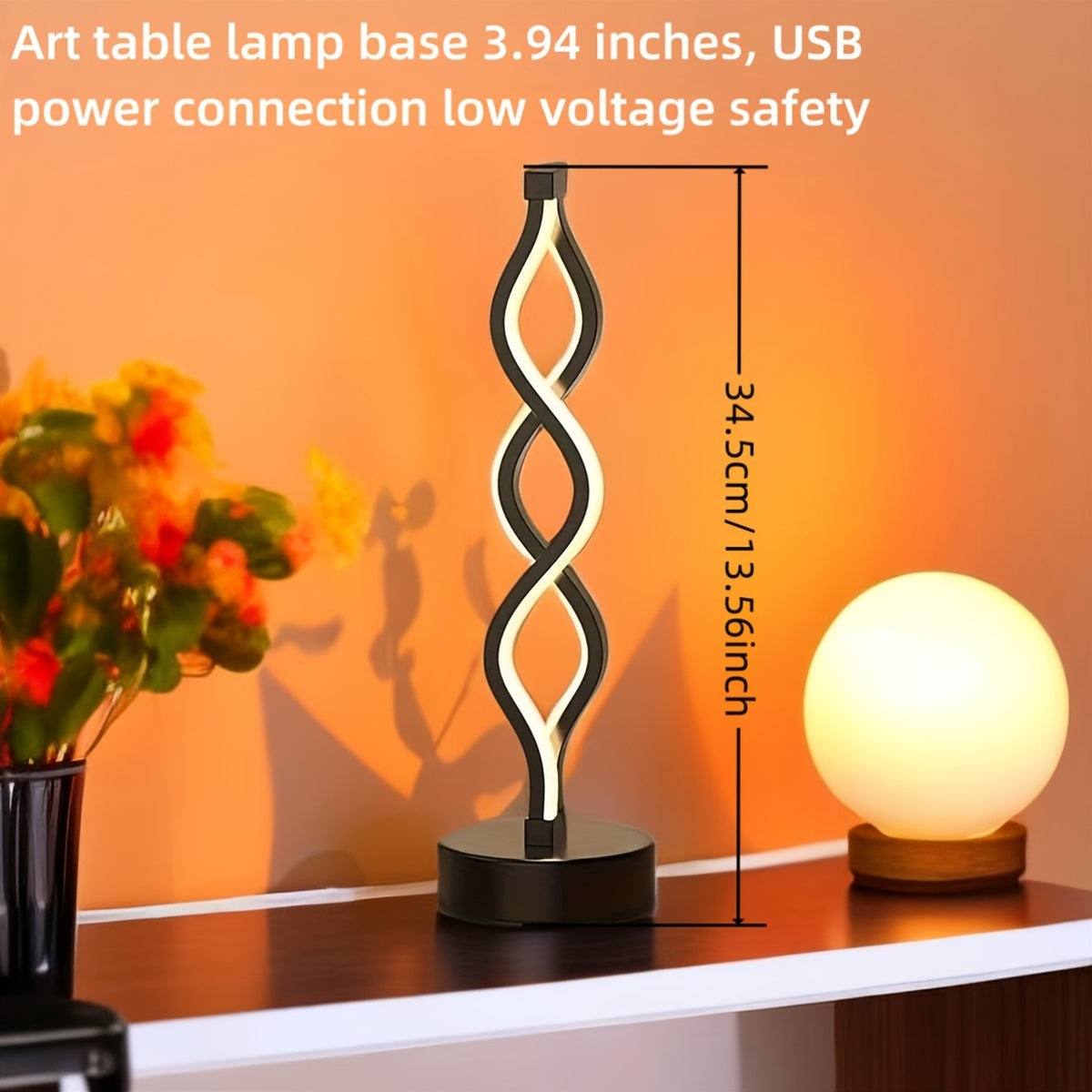 Lámpara de Mesa LED Espiral con Cambio de Color, USB