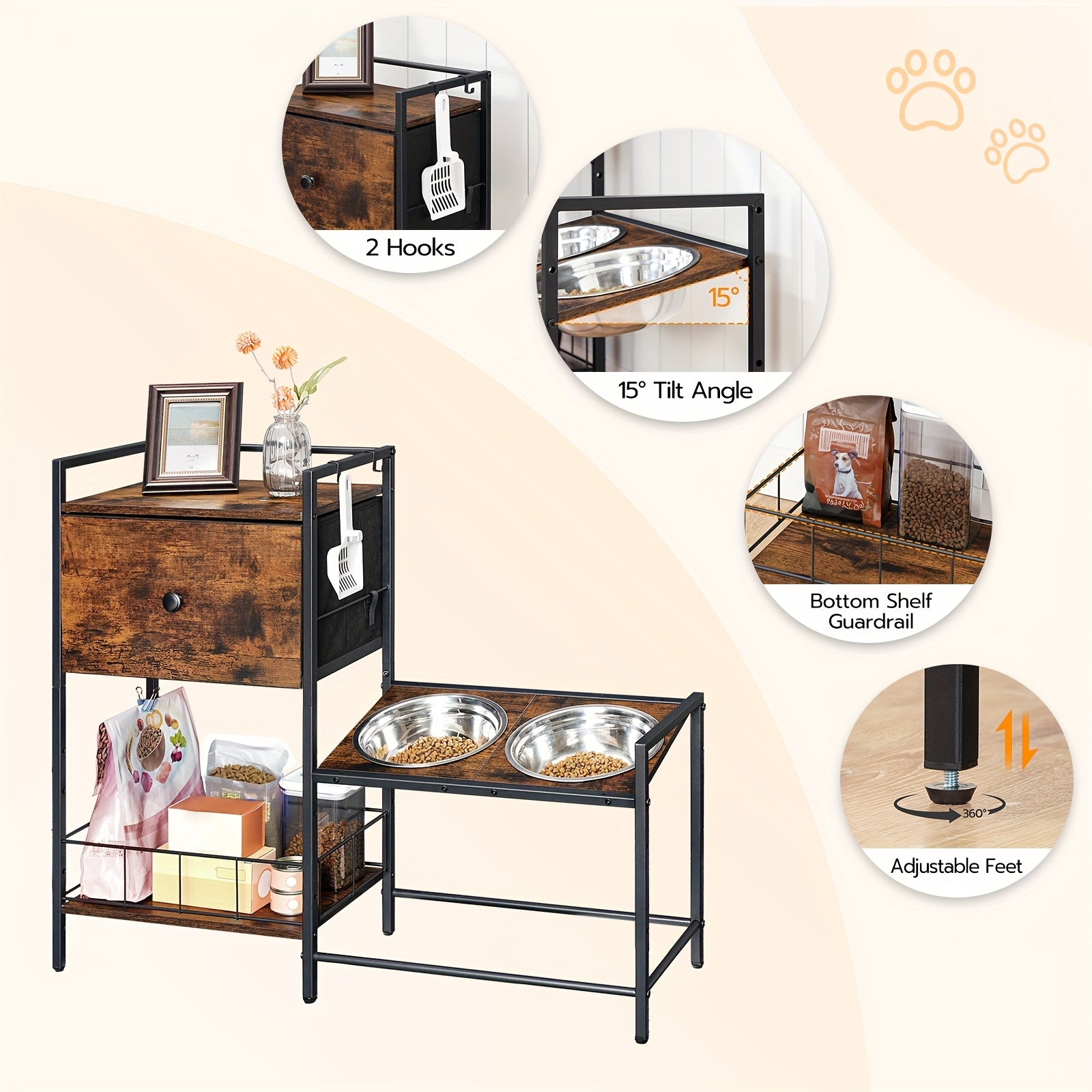 Soporte Elevado para Comedero de Perros con 2 Cuencos Ajustables