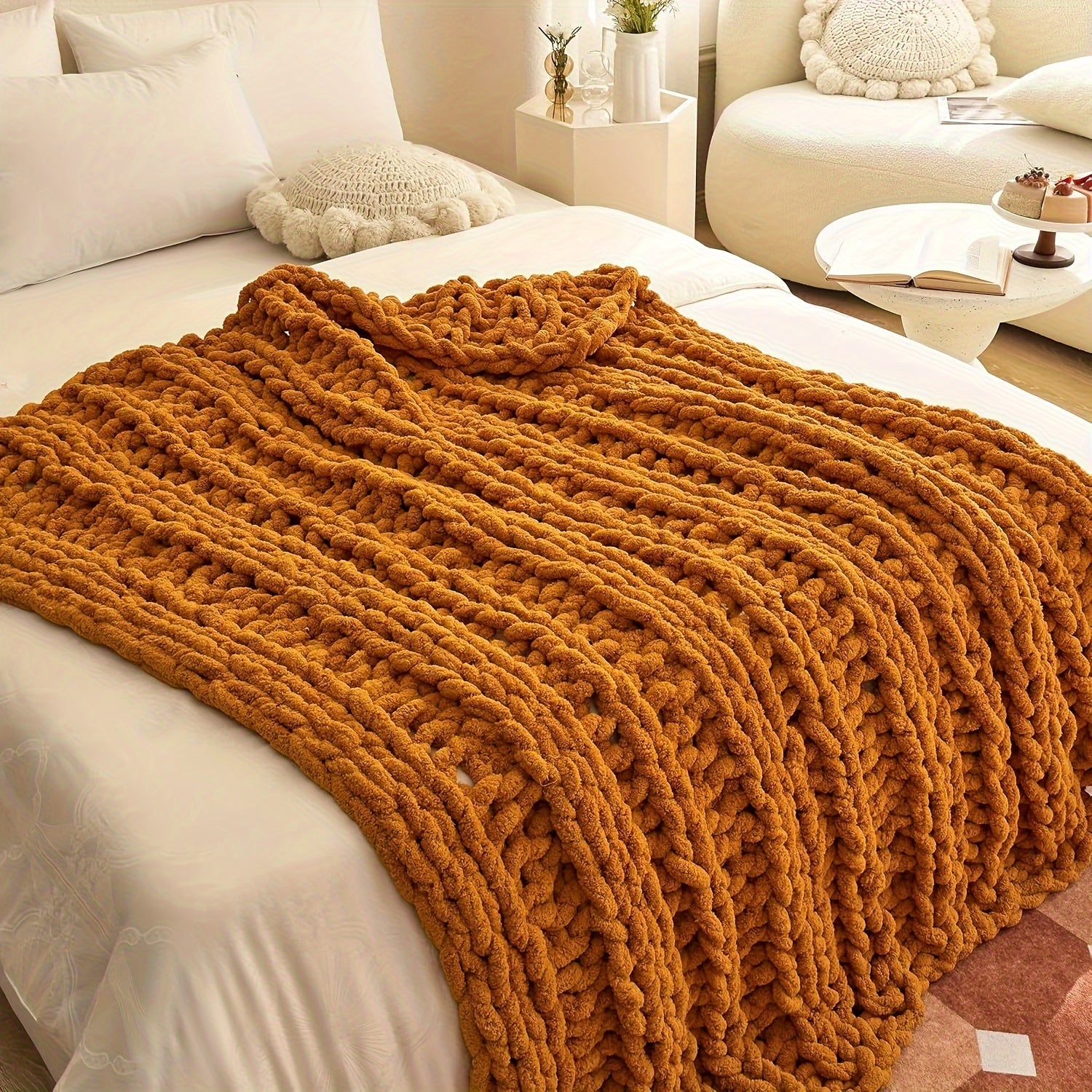 Manta Tejida a Mano de Chenilla Suave y Confortable