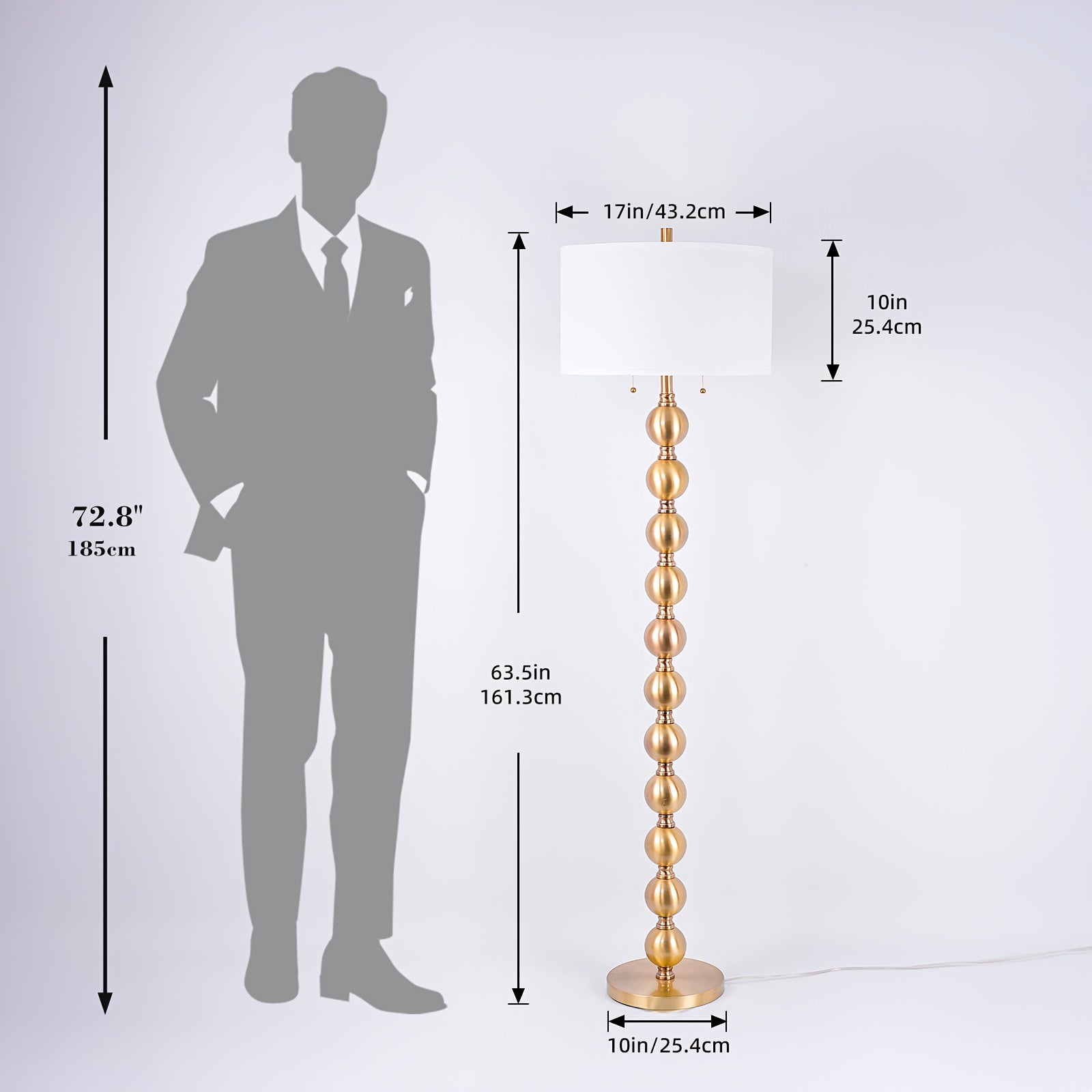 Lámpara de Pie Moderna de 64'' con Pantalla de Lino Beige y Base Dorada