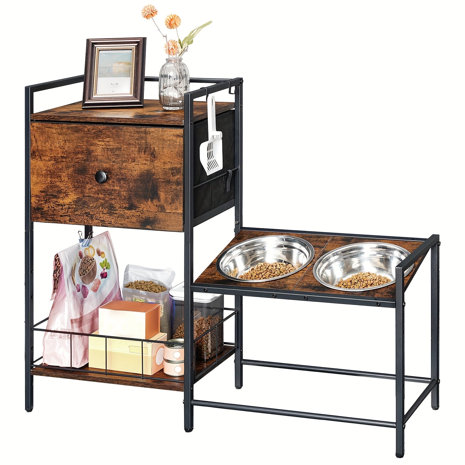 Soporte Elevado para Comedero de Perros con 2 Cuencos Ajustables