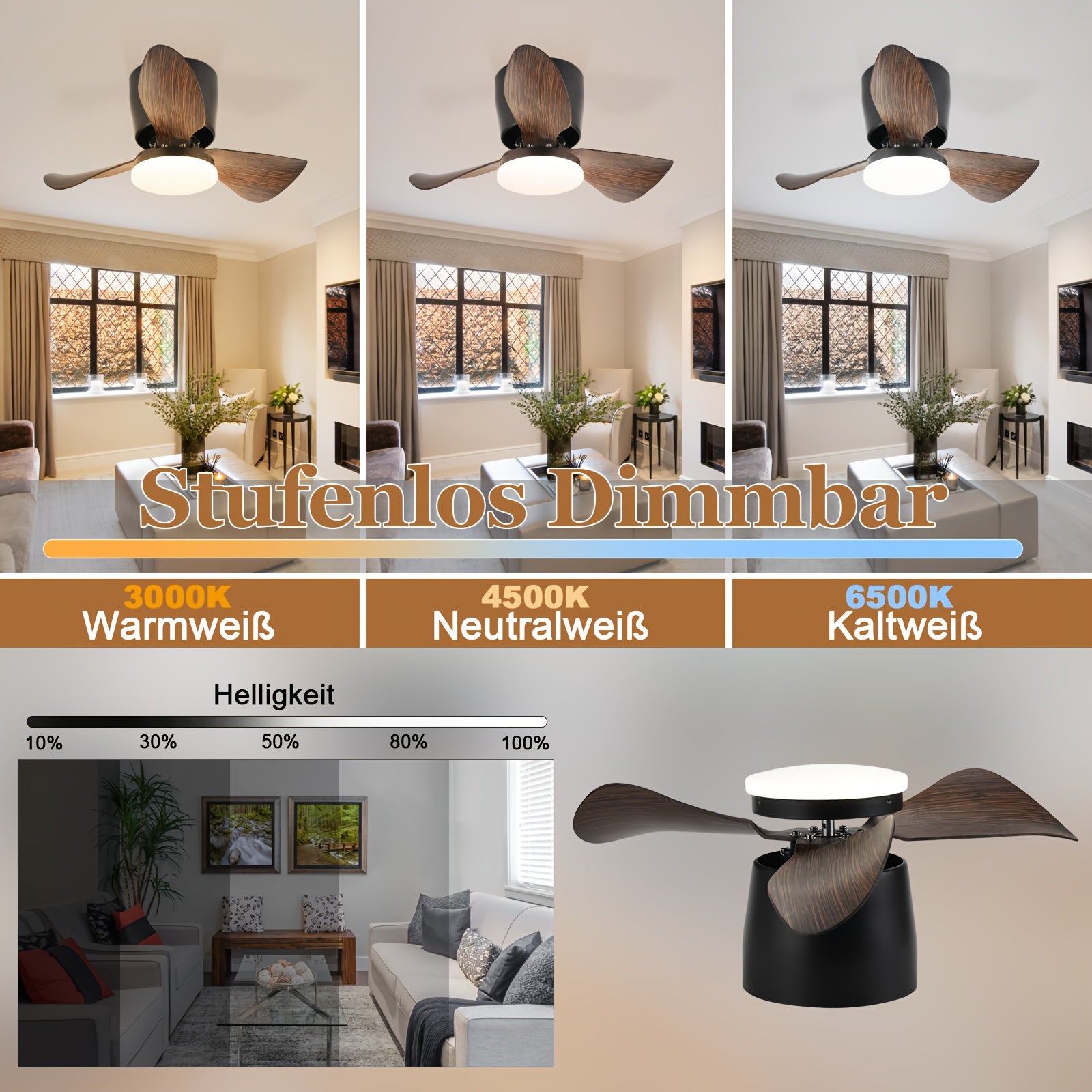 Ventilador de Techo con Luz LED Regulable y Control Remoto