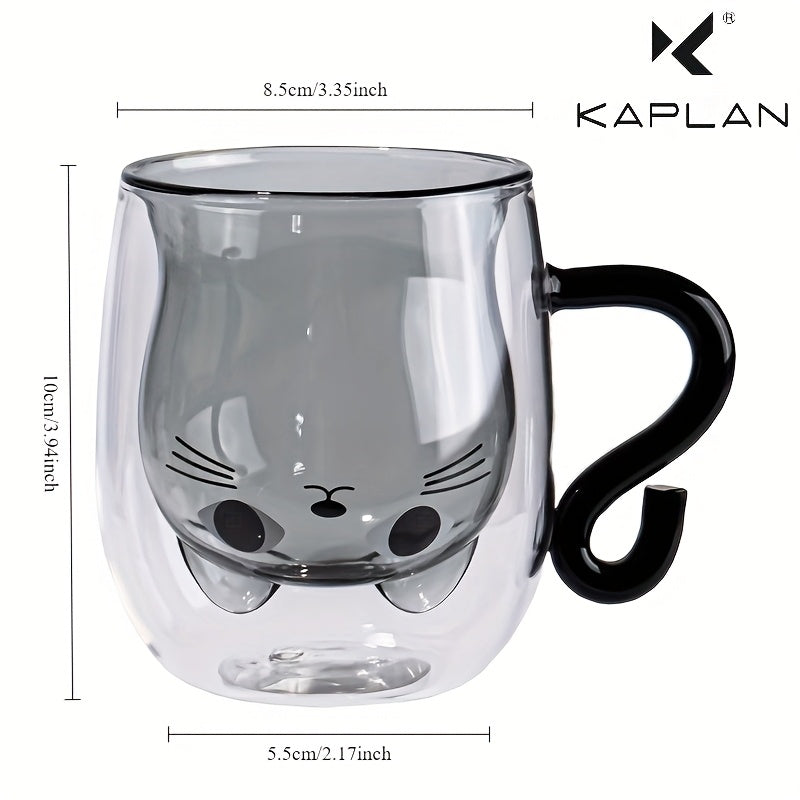Vaso de Cristal de Doble Pared con Diseño de Gato, Resistente al Calor