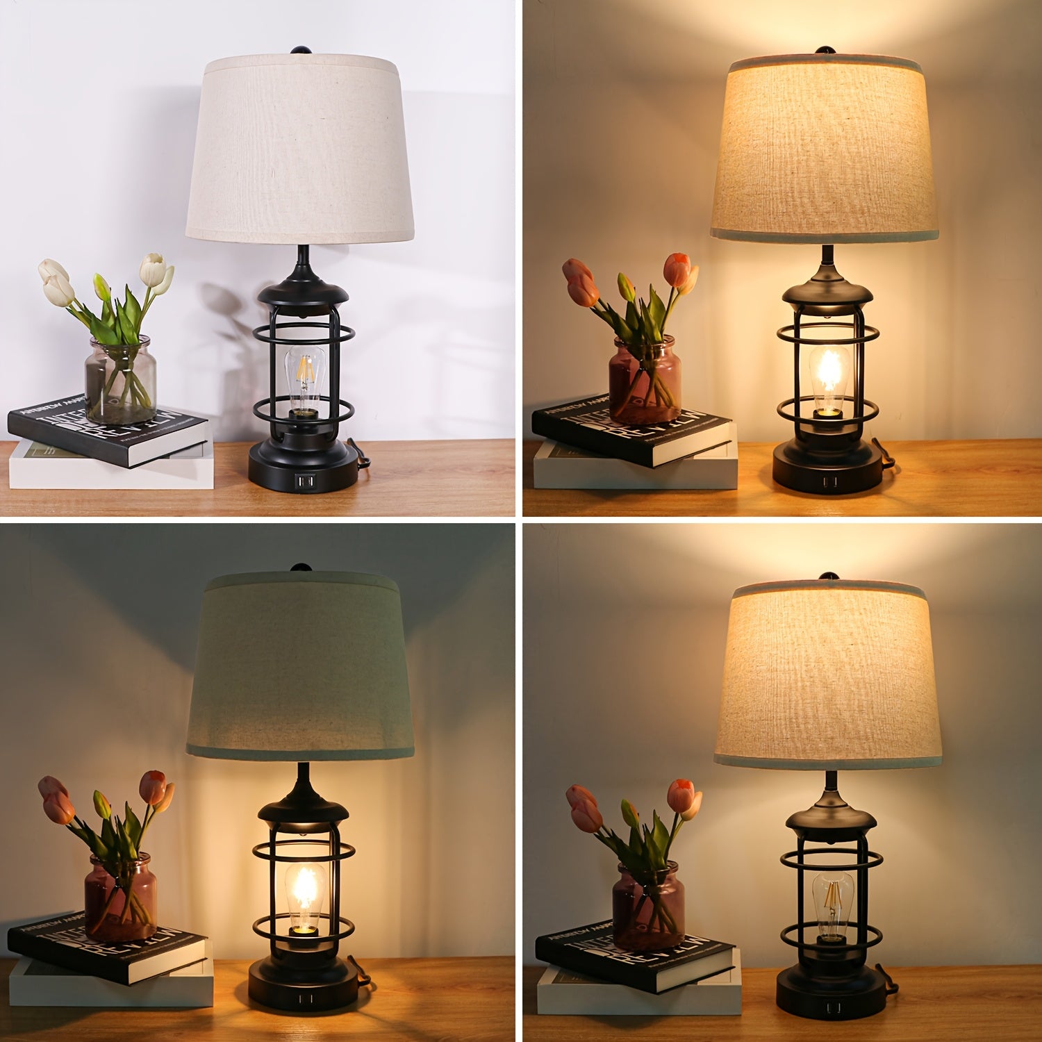 Set de 2 Lámparas de Mesa con 4 Bombillas LED, Luz Regulable