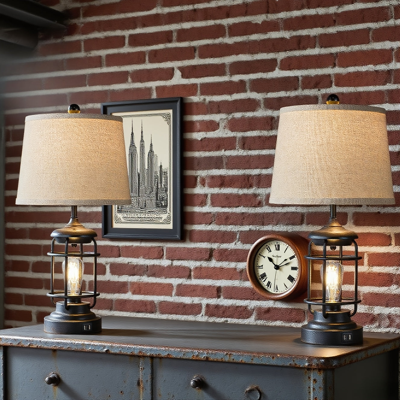 Set de 2 Lámparas de Mesa Rústicas con 4 Bombillas LED y Control Táctil