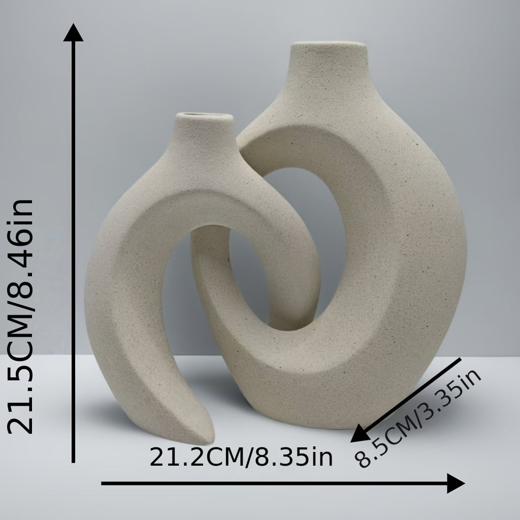 Jarrón Cerámico Rústico con Diseño Abstracto, Blanco y Gris