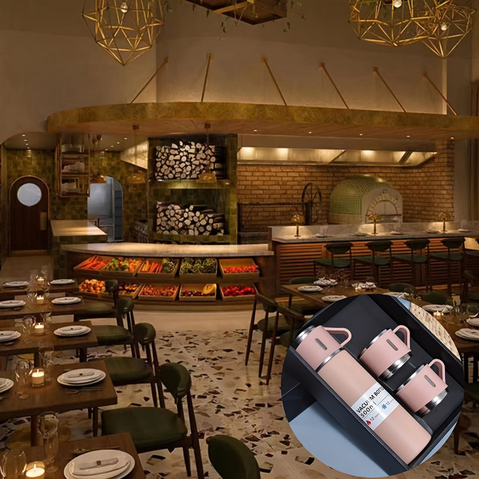 Set de Termo de Acero Inoxidable con Taza para Bebidas Calientes y Frías