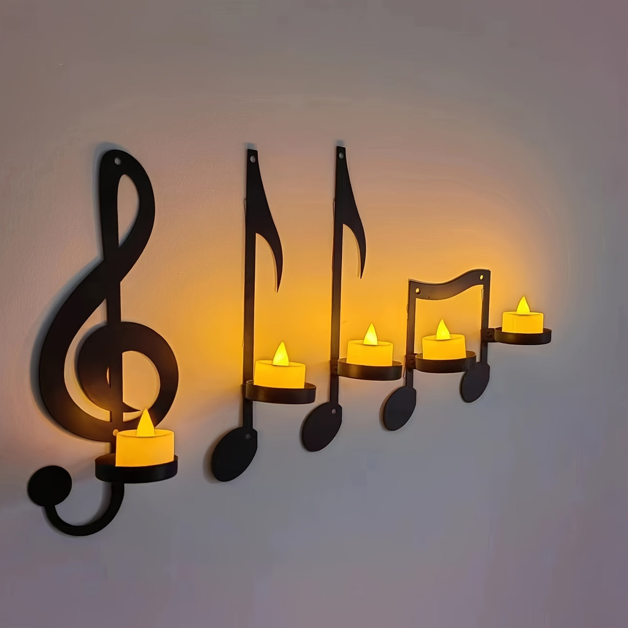 Set de 4 Portavelas de Pared Notas Musicales para Decoración