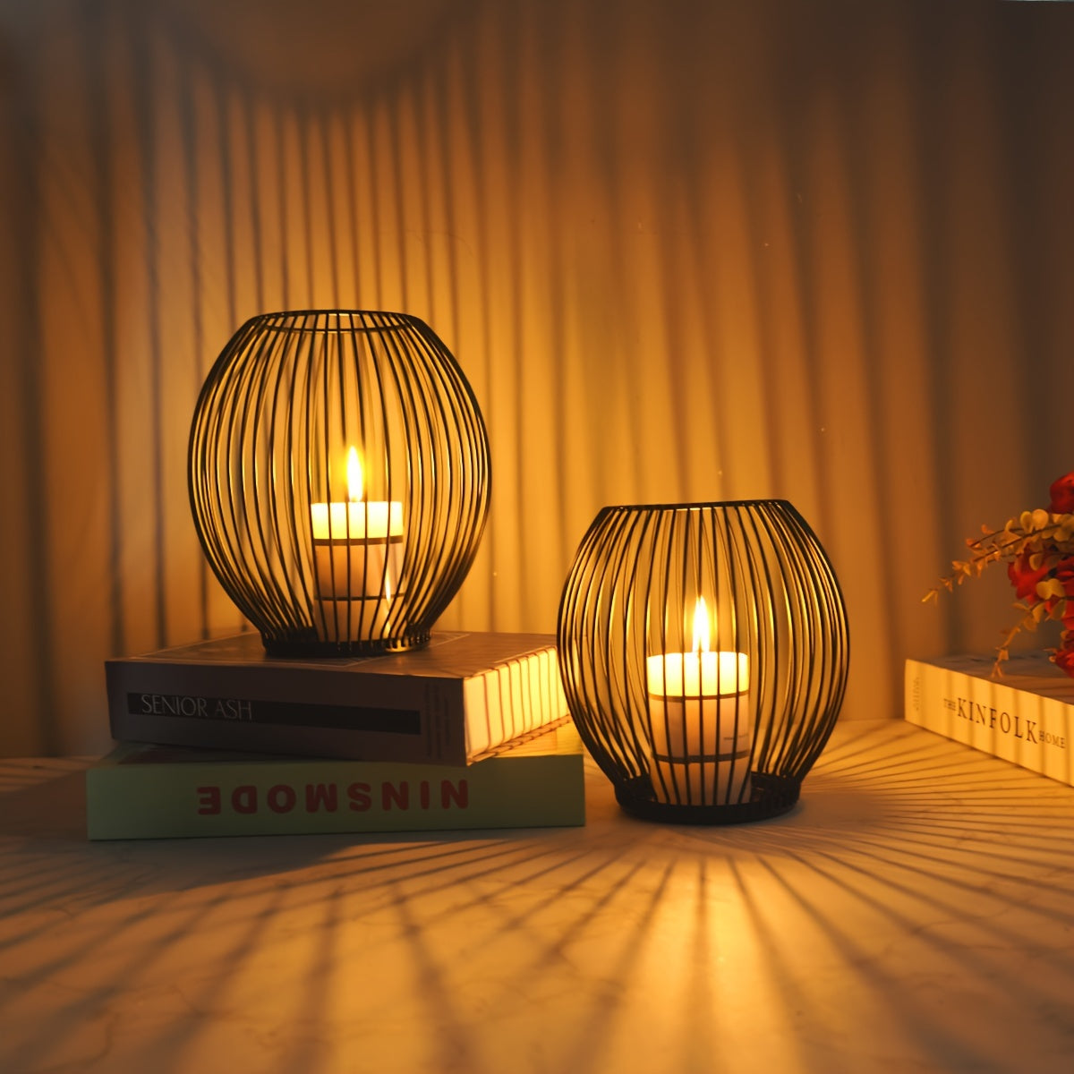 Set de 2 Faroles Nórdicos de Hierro para Decoración de Ambientes