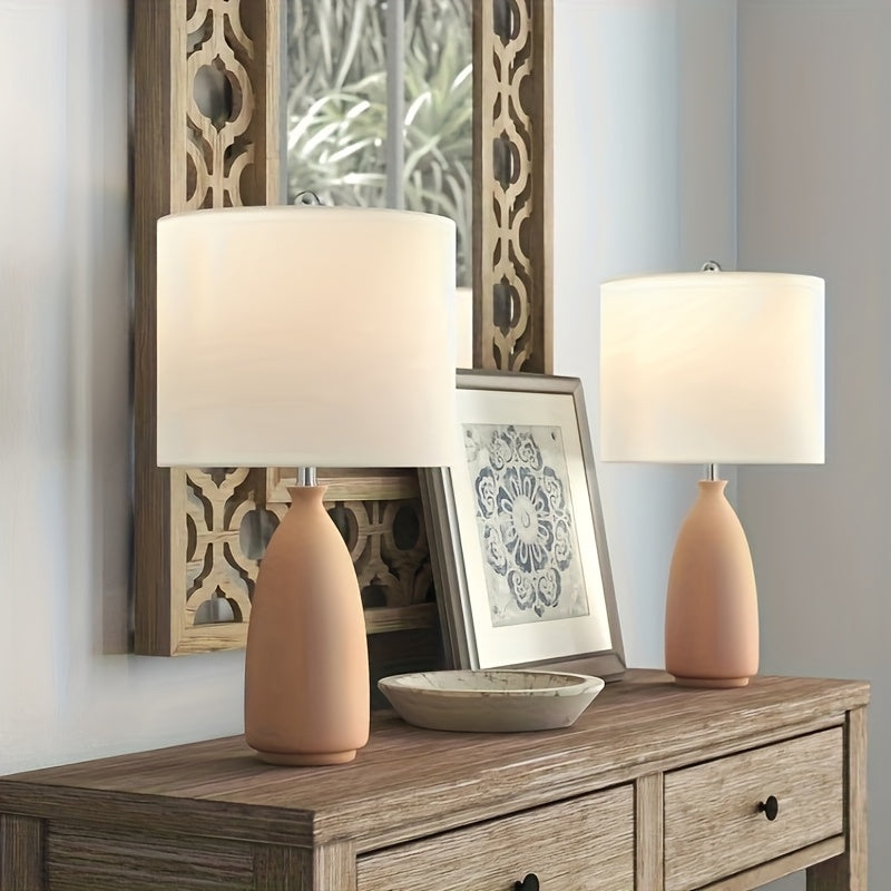 Set de 2 Lámparas de Mesa Modernas con Pantalla Blanca, Naranja