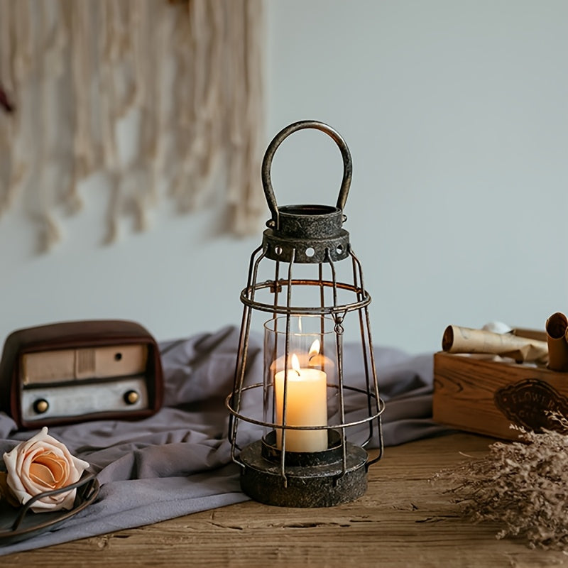 Farolillo Vintage de Hierro Forjado y Cristal con Asa