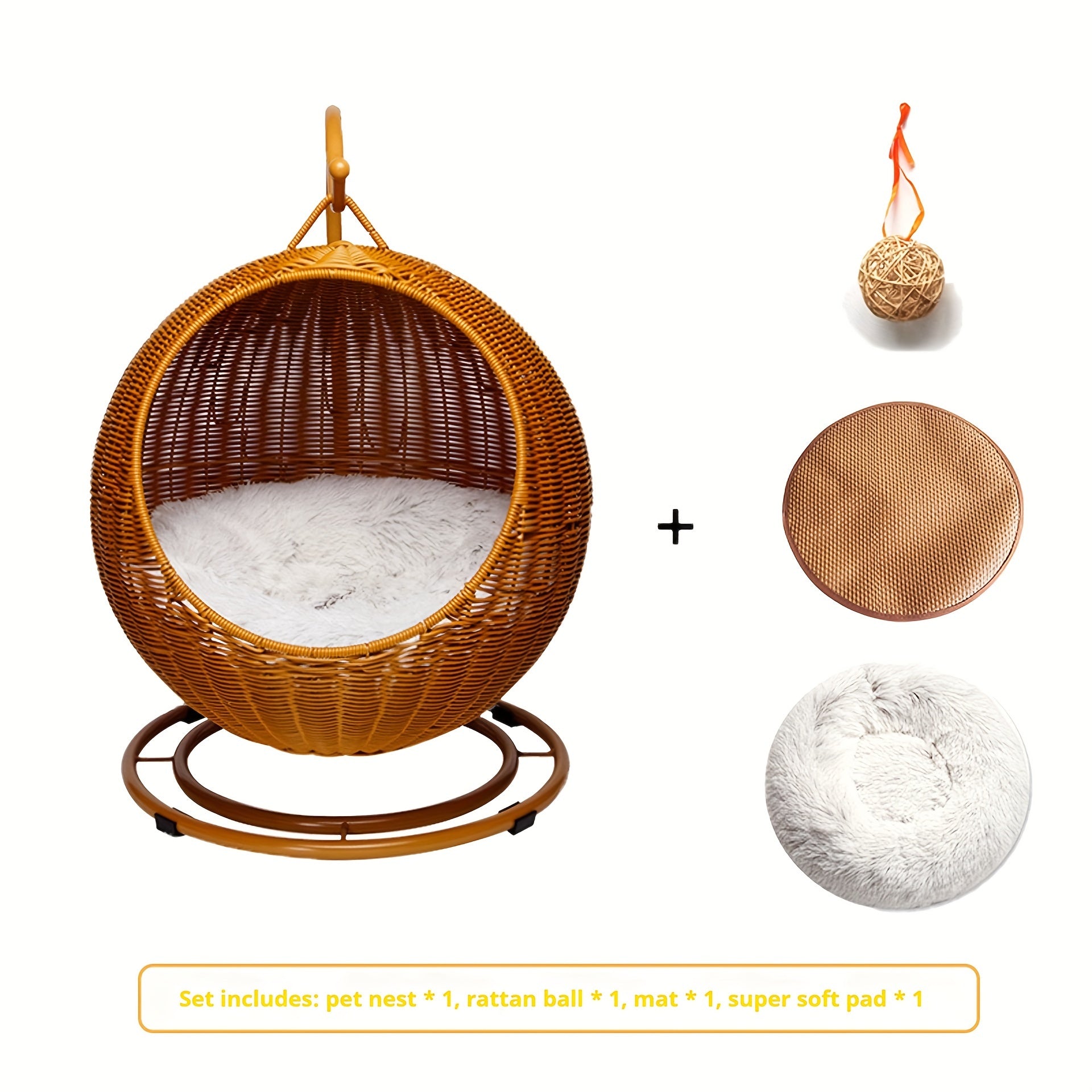 Cama Vintage de Ratán para Mascotas con Cojín Desmontable