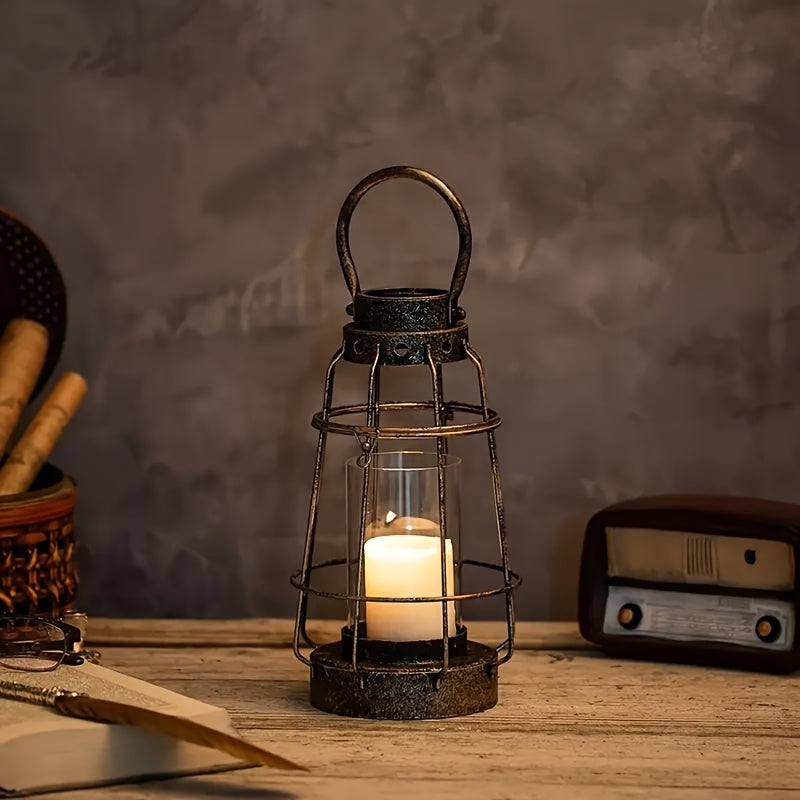 Farolillo Vintage de Hierro Forjado y Cristal con Asa