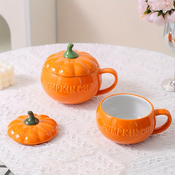Taza Cerámica Calabaza YumiPLUS con Tapa - Ideal para Bebidas y Sopas