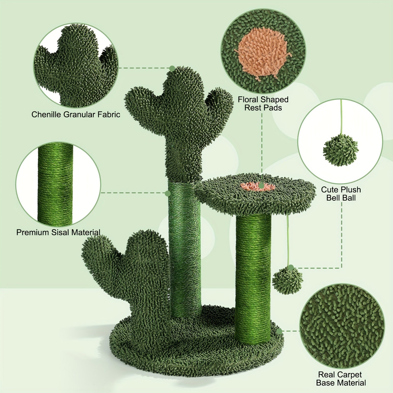 Árbol Rascador Cactus para Gatos con Juguete Colgante