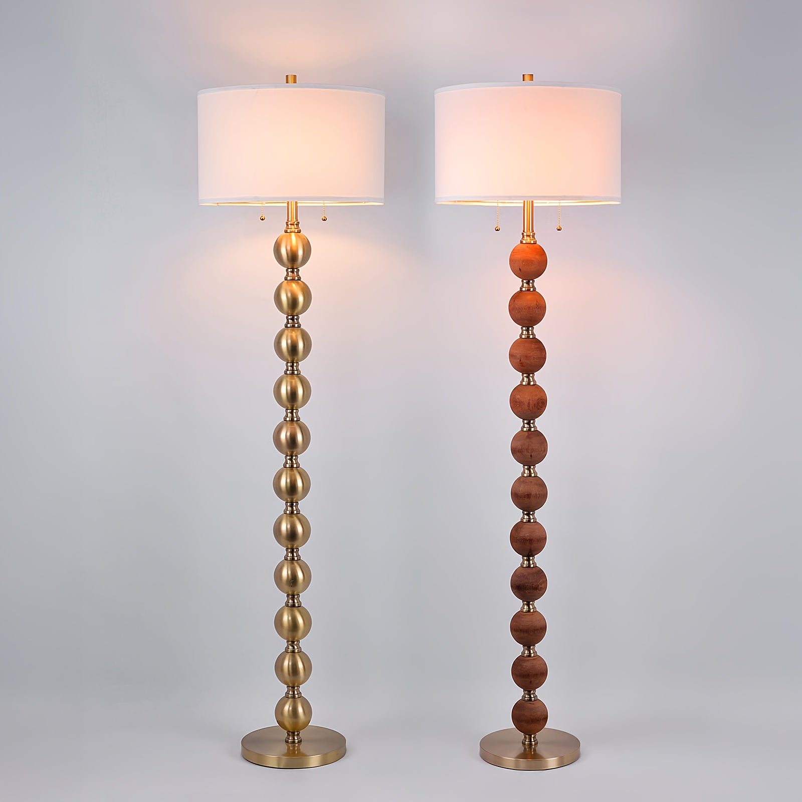 Lámpara de Pie Moderna de 64'' con Pantalla de Lino Beige y Base Dorada