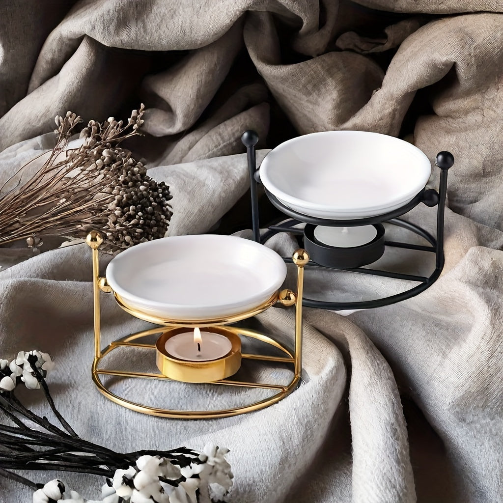 Portavelas de Cerámica y Metal para Decoración y Aromaterapia