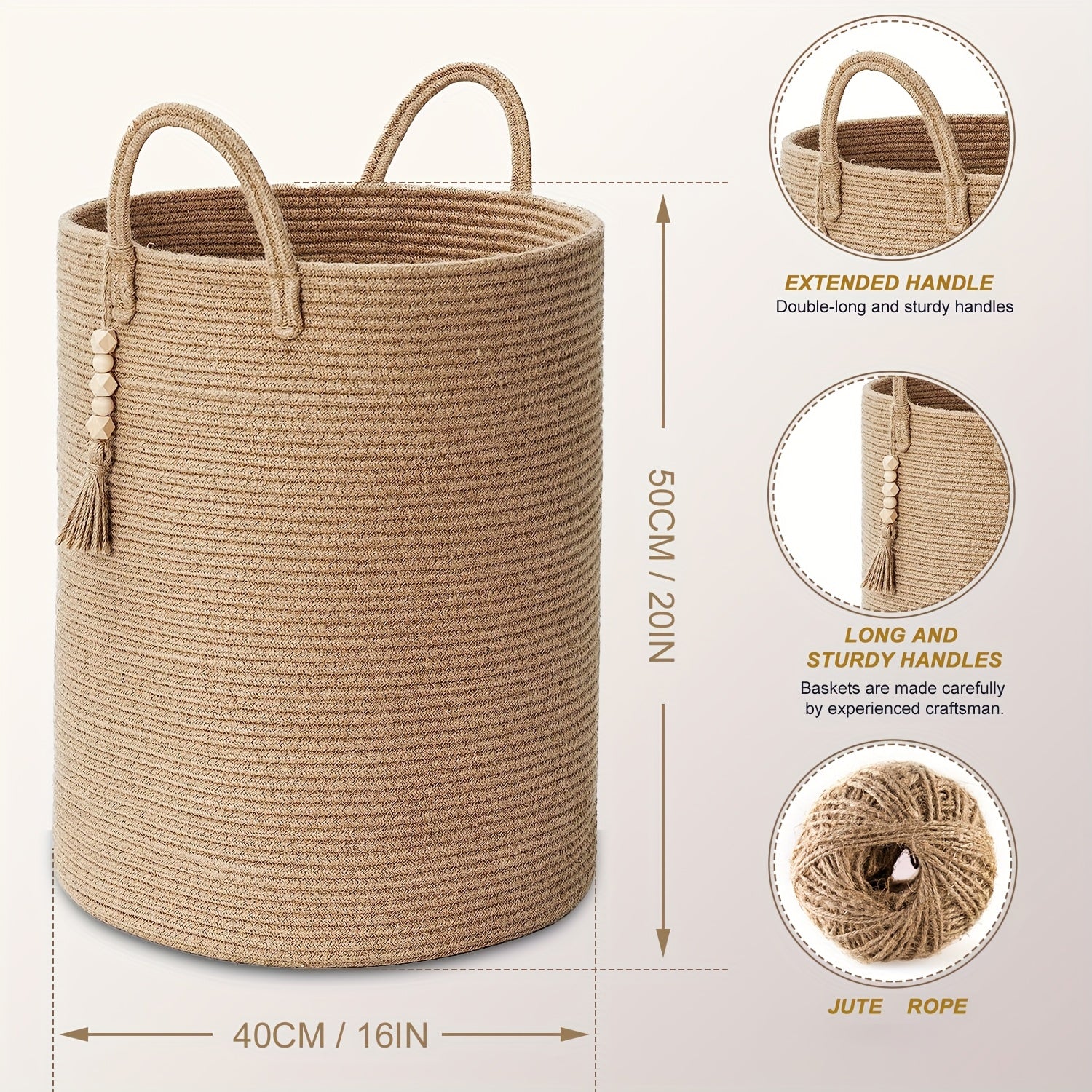 Cesta de almacenamiento plegable con asas beige y negra