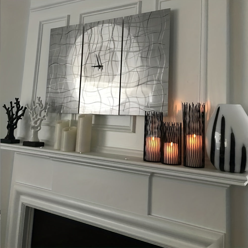 Set de 3 Portavelas de Metal Negro para Decoración de Mesa