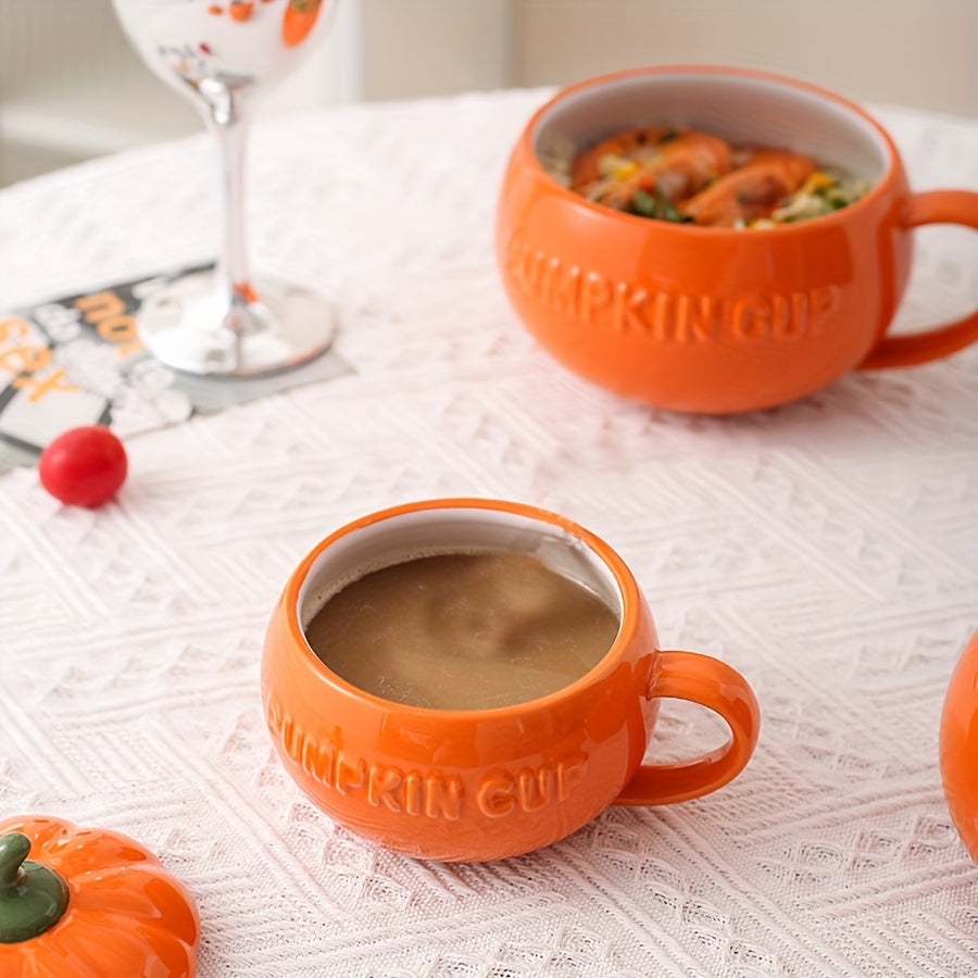 Taza Cerámica Calabaza YumiPLUS con Tapa - Ideal para Bebidas y Sopas