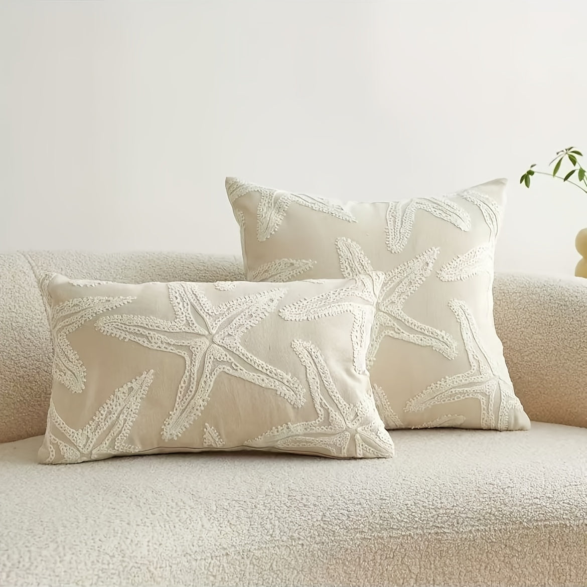 Funda de Cojín Decorativa Estilo Rústico con Bordado de Estrella de Mar