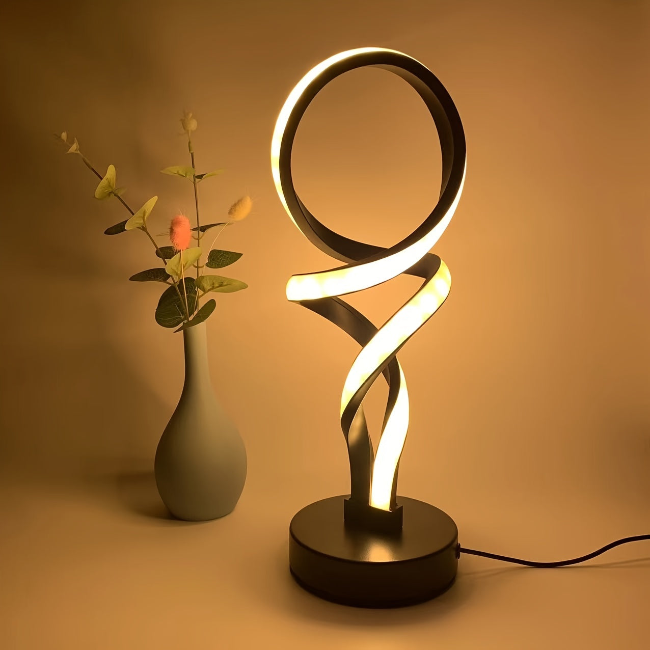 Lámpara de Mesa LED Regulable con Control USB y Diseño Espiral
