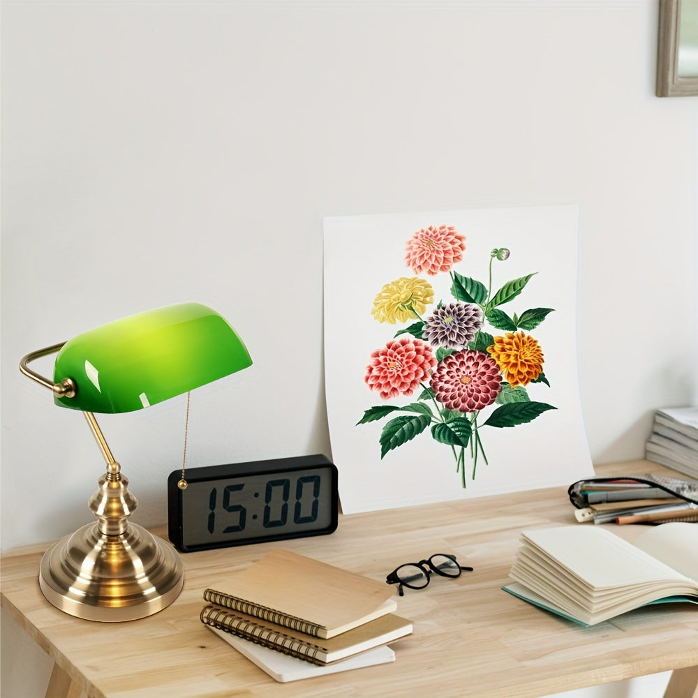 Lámpara de Escritorio Retro Verde con Base de Bronce