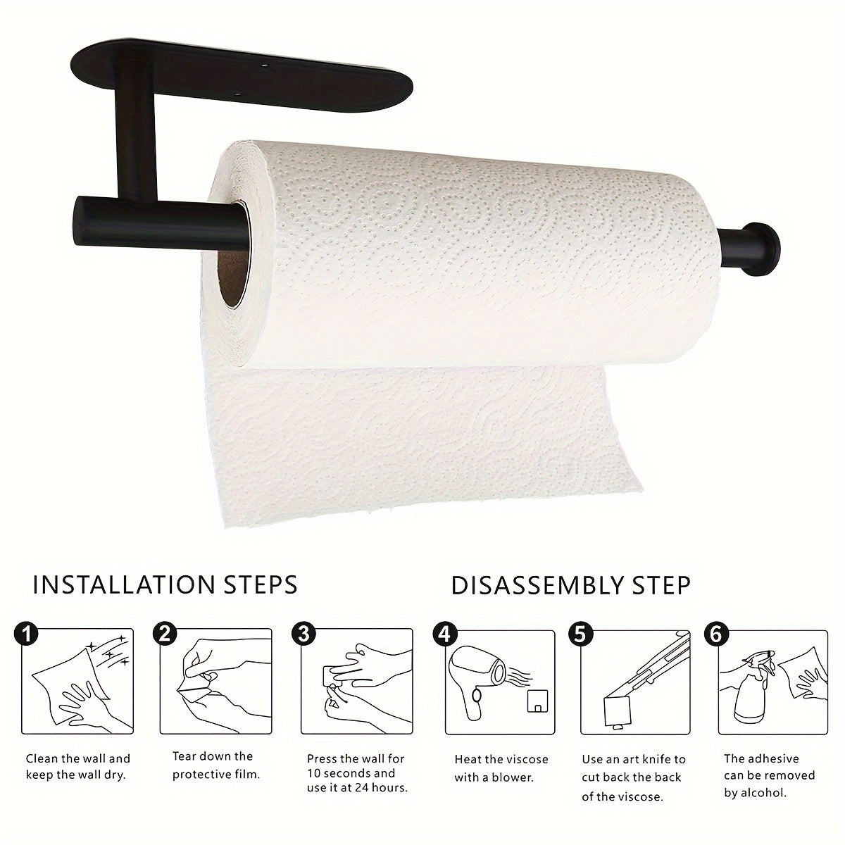Soporte Adhesivo para Papel de Cocina y Baño de Acero Inoxidable