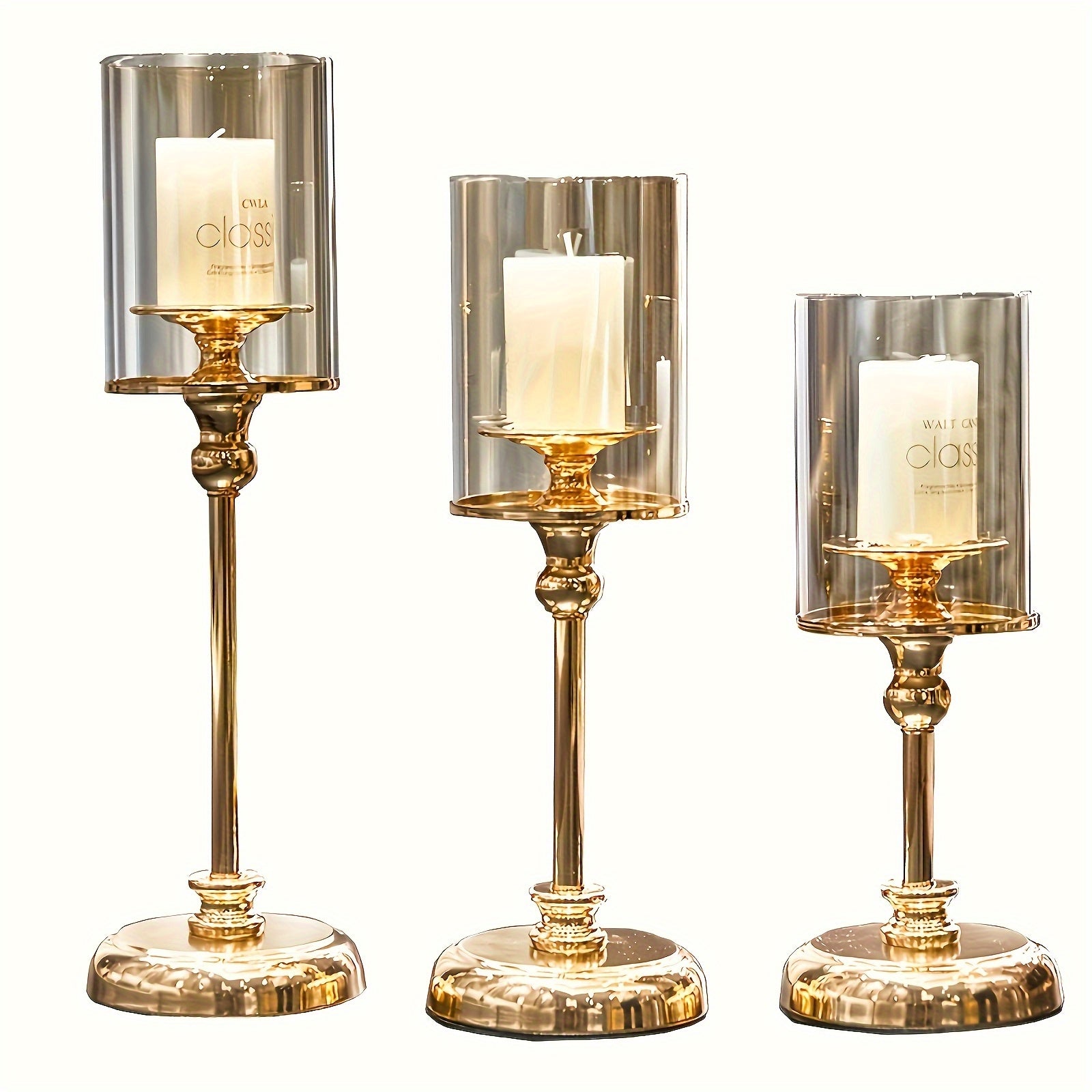 Set de 3 Elegantes Portavelas de Metal y Cristal - Decoración Romántica
