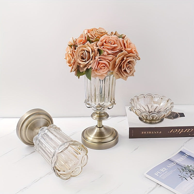 Jarrón de Cristal con Base Metálica, Decoración de Lujo