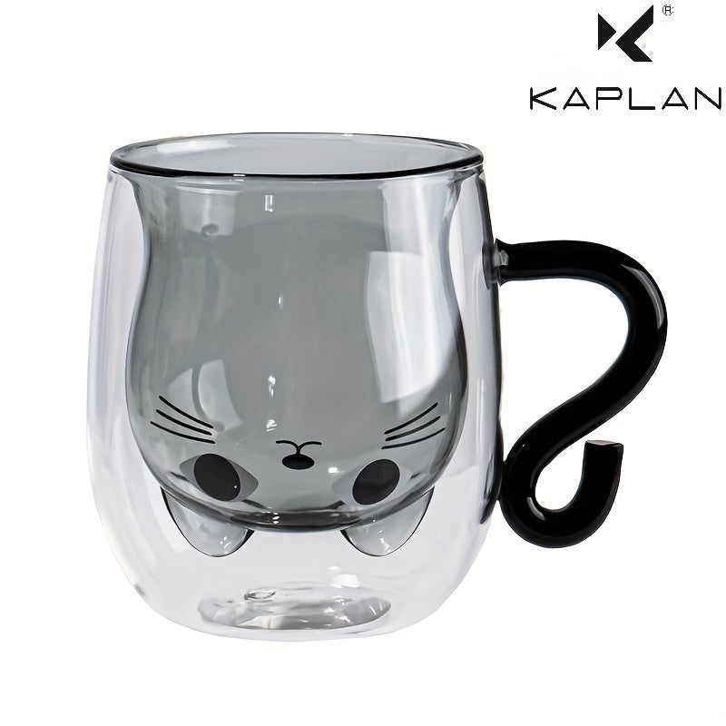 Vaso de Cristal de Doble Pared con Diseño de Gato, Resistente al Calor