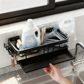 Organizador Metálico Bajo Fregadero con Estante Ajustable y Ganchos